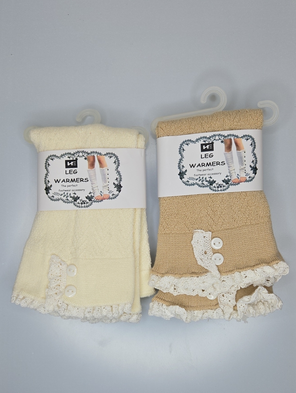 NWT 2 Leg Warmers Women's One Size Knit Lace Button Detail